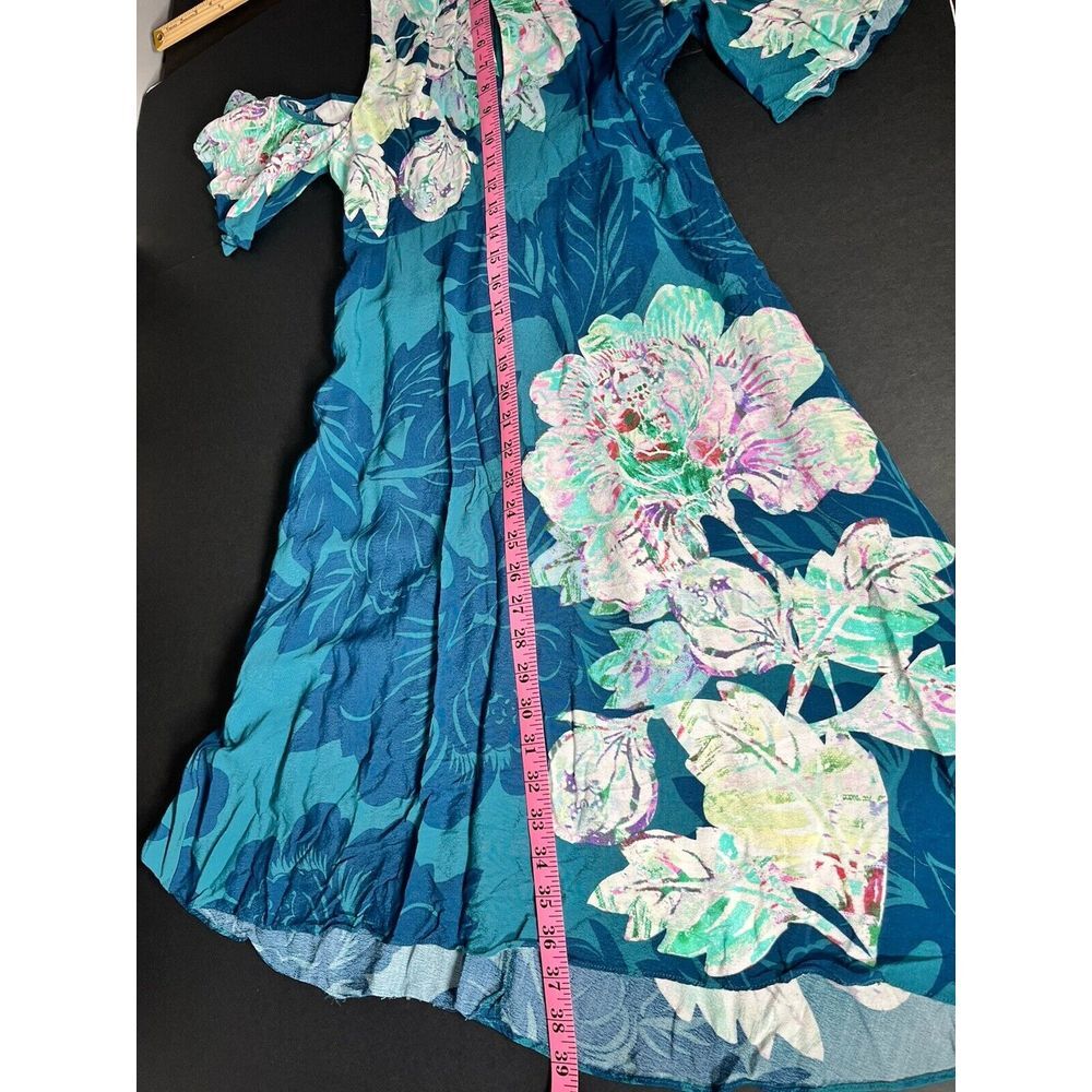 Anthropologie Maeve Floral Fit N Flare Cold‎ Shoulder Turquoise Dress Sz 6 $138 - Picture 14 of 15